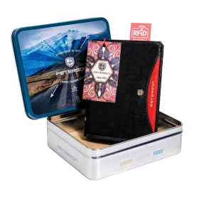    Peterson PTN 348.01 čierno-červená pánska kožená peňaženka 10 x 13 x 2 cm