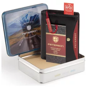    Peterson PTN 339,01 2-1-1 čierno-červená pánska kožená peňaženka 10 x 12,5 x 3 cm