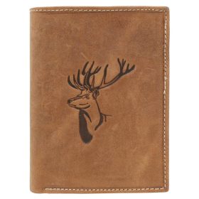    Pánska kožená peňaženka z loveckej kože Wild ANIMALS N4 s potlačou hlavy jeleňa