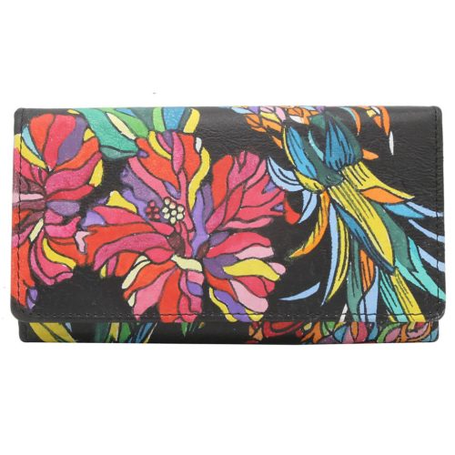  Dámska kožená peňaženka Rovicky R-N22-ART-18 s farebným kvetinovým vzorom 18 x 8,5 x 3,5 cm