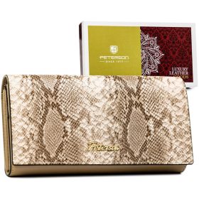    Peterson PTN SM-411 vzor hadej kože béžová dámska peňaženka z pravej kože 18,5 x 9,5 cm