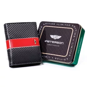    Peterson PTN 317 MOTO3 čierno-červená pánska peňaženka z pravej kože 10 x 12,5 x 2,5 cm