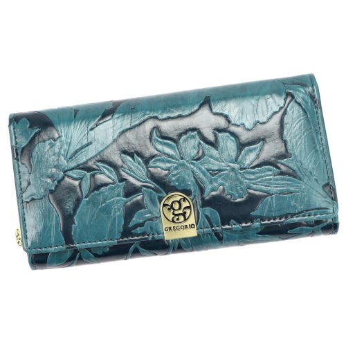  Dámska kožená peňaženka Gregorio HL-106 s kvetinovým vzorom a modrou farbou 19 x 10 x 4 cm