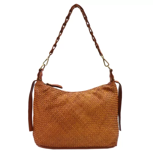  Dámska kožená kabelka cez rameno VS 025 koňakovohnedej farby 38 x 30 x 12 cm