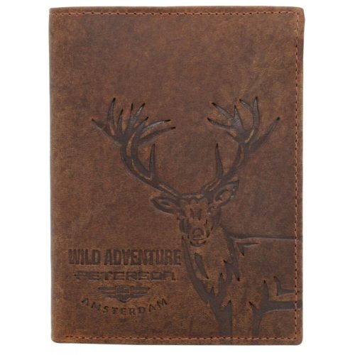  Pánska kožená peňaženka Peterson PTN N4-BE-DEER hnedá, motív jeleňa