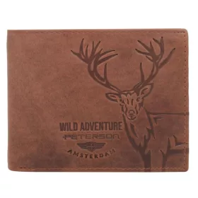    Peterson PTN N992-BE-DEER koňak pánska kožená poľovnícka peňaženka 12 × 9,5 cm