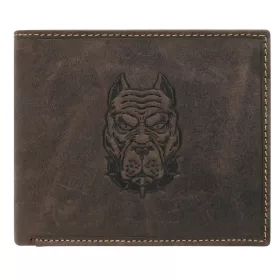    Hnedá kožená peňaženka s potlačou hlavy divokého psa 12,5 x 10,5 x 2,5 cm