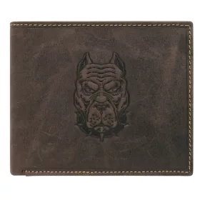    Hnedá kožená peňaženka s potlačou hlavy divokého psa 12,5 x 10,5 x 2,5 cm
