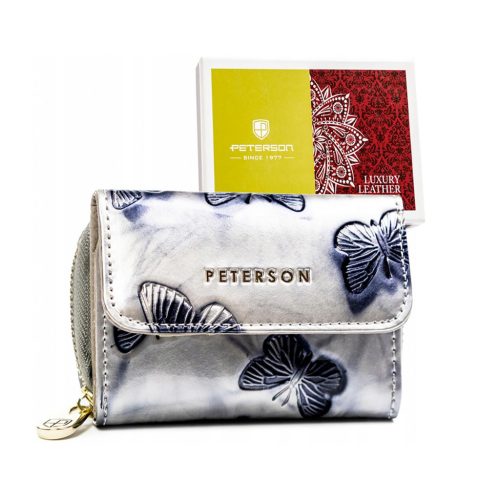  Dámska kožená peňaženka Peterson PTN 423229-BF striebornej farby 9 x 7 x 3 cm