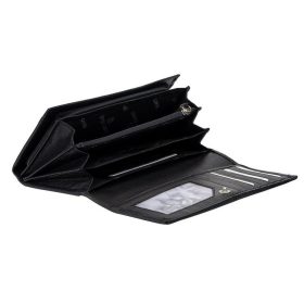    Dámska hodvábna lesklá čierna kožená peňaženka Giorgio Carelli