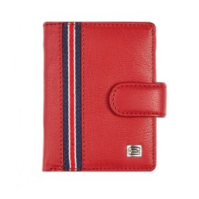    Výberový červený kožený držiak na karty s komplexným remienkom