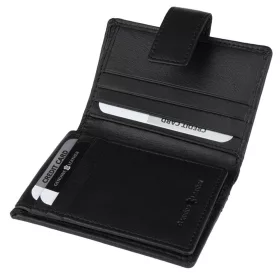    Výberová saténová čierna kožená peňaženka so širokým remienkom, 7,8×10,7 cm