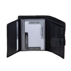    Výberová saténová čierna kožená peňaženka so širokým remienkom