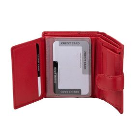    Vybraná dámska hodvábne lesklá červená kožená peňaženka so širokým remienkom