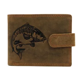    Rybárska kožená peňaženka Nordee L895-FISH hnedá s potlačou kapra