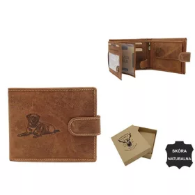    Peňaženka z hnedej kože s potlačou psa Wild N992L-CHM-DOG 13 × 9,5 cm