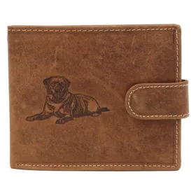    Peňaženka z hnedej kože s potlačou psa Wild N992L-CHM-DOG 13 × 9,5 cm