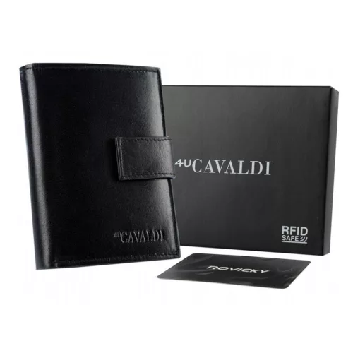  Pánska kožená peňaženka Cavaldi 0104L-P-BS s RFID čipom, čierna, 9,8 x 13 x 2,5 cm