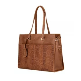    Burkely About Ally Workbag hnedá dámska kožená taška cez rameno s krokotlačou 15"