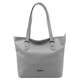    MiaMore 01-058 sivá dámska kožená taška cez rameno, shopper 40 x 30 x 12 cm