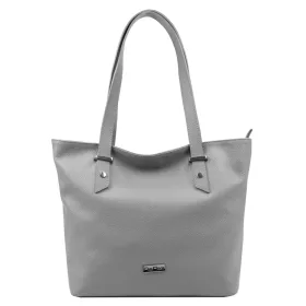    MiaMore 01-058 sivá dámska kožená taška cez rameno, shopper 40 x 30 x 12 cm