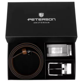    Pánska darčeková sada z hovädzej kože Peterson PTN KL-B007-S001 ČIERNA-HNEDÁ