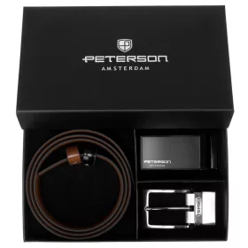    Pánska darčeková sada z hovädzej kože Peterson PTN KL-B001-S001 ČIERNA-HNEDÁ 135 cm