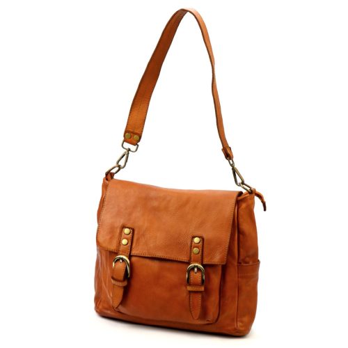  Dámska kožená kabelka cez rameno VS 034 koňakovej farby, bočná taška 34 x 33 x 13 cm