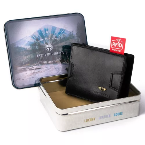  Pánska kožená peňaženka Peterson PTN N78-VT čierna 11 x 8,5 x 2 cm