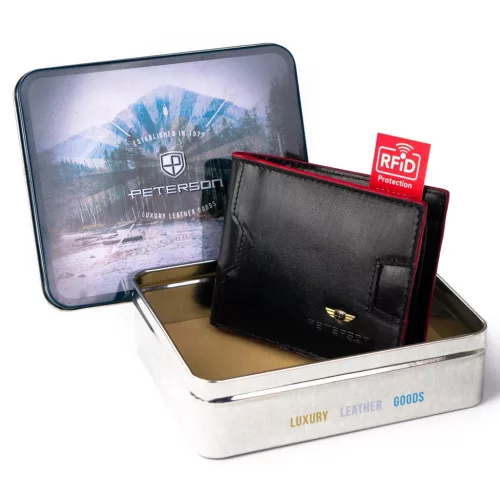  Pánska kožená peňaženka Peterson PTN N78-VT v čierno-červenej farbe 11 x 8,5 x 2 cm