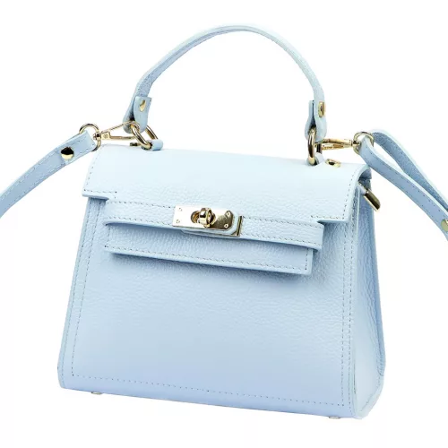  Dámska kožená kabelka Luka 19-17 MN v svetlomodrej farbe, crossbody, 23 x 19 x 12,5 cm