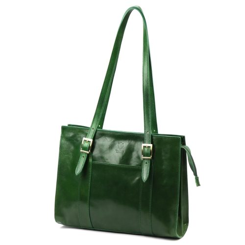  Dámska kožená kabelka cez rameno Florence 54 zelená 36 x 27 x 12 cm