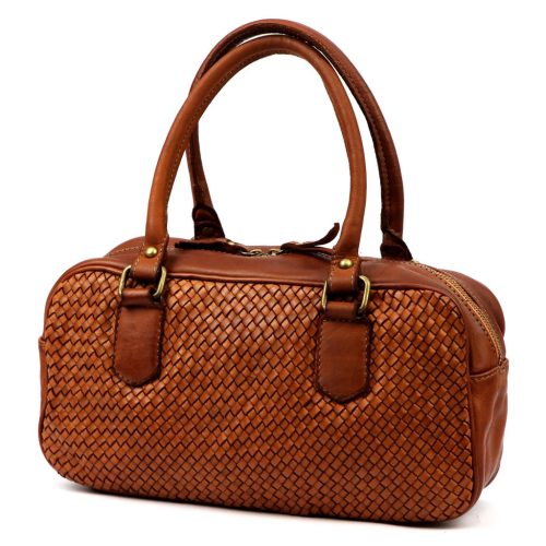  Dámska kožená kabelka cez rameno VS 042 koňakovej farby, bočná taška 37 x 19 x 11 cm
