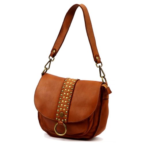  Dámska kožená kabelka VS 044 koňakovej farby, crossbody 25 x 22 x 11 cm
