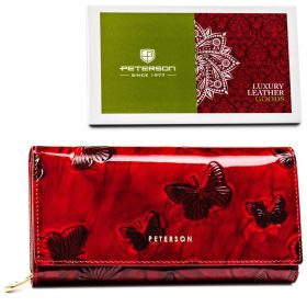    Dámska kožená peňaženka Peterson PTN 42106-BF s červeným motýlím vzorom 18 x 9 x 2 cm