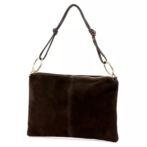  Dámska kabelka cez rameno z tmavohnedej semišovej kože Luka 24-097 D, crossbody, 36 x 25 x 5 cm