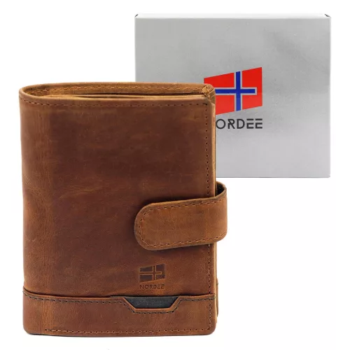  Pánska kožená peňaženka Nordee HJORT N4L v koňakovej farbe 10,5 x 12,5 x 3 cm