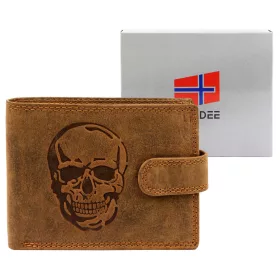    Nordee L895 SKULL pánska kožená peňaženka hnedej farby 12,5 x 9,8 x 2,5 cm