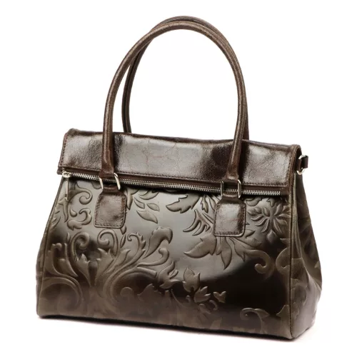  Dámska kožená kabelka cez rameno, crossbody kabelka Luka 20-054 MN tmavohnedá 36 x 26 x 14 cm