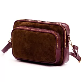    Dámska kožená kabelka cez rameno Luka 25-010 hnedo-baklažánovej fialovej farby 24 x 16 x 11 cm