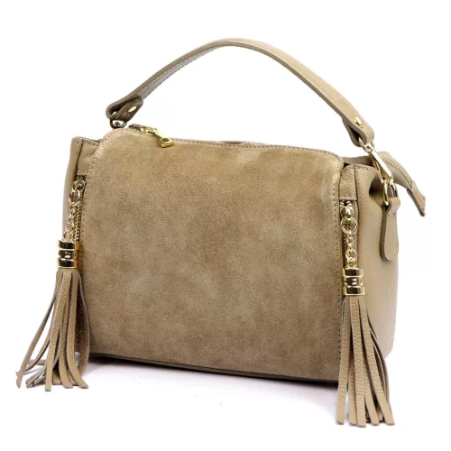  Dámska kožená kabelka Luka 25-059 béžovej farby, taška cez rameno 29 x 17 x 13 cm