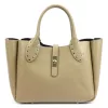 Dámska kožená kabelka cez rameno, crossbody kabelka Luka 25-061 béžovej farby 39 x 26 x 14 cm
