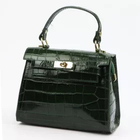    Dámska kožená kabelka Luka 19-17 MN CROCO zelená, taška cez rameno 23 x 19 x 12 cm