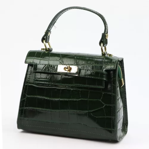  Dámska kožená kabelka Luka 19-17 MN CROCO zelená, taška cez rameno 23 x 19 x 12 cm
