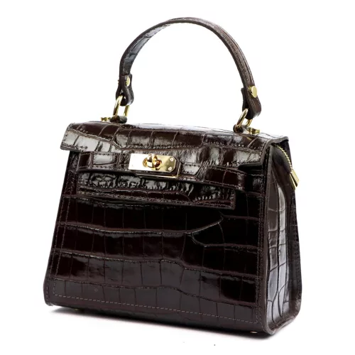  Dámska kožená kabelka Luka 19-17 MN CROCO hnedá, cez rameno 23 x 19 x 12 cm