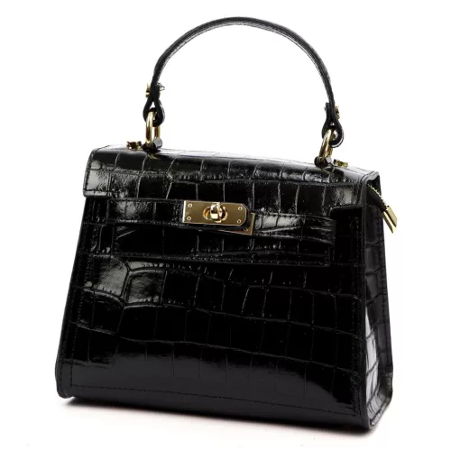  Dámska kožená kabelka Luka 19-17 MN CROCO čierna, cez rameno 23 x 19 x 12 cm