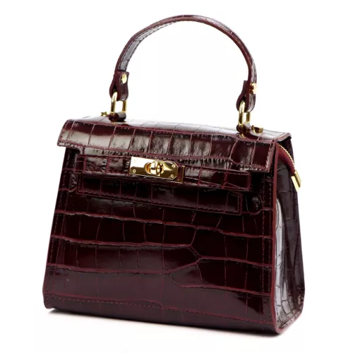  Dámska kožená kabelka Luka 19-17 MN CROCO bordová, cez rameno 23 x 19 x 12 cm