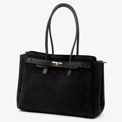  Dámska kabelka cez rameno Camilla PREMIUM 10.004 čierna, semišová, 37 x 24 x 14 cm