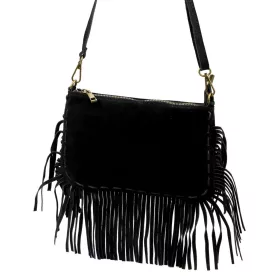    Dámska čierna crossbody kabelka Luka 25-085 z semišovej kože 26 x 16 x 4 cm