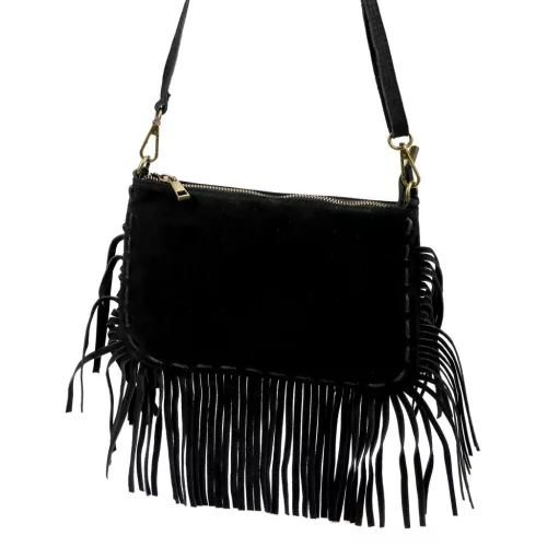  Dámska čierna crossbody kabelka Luka 25-085 z semišovej kože 26 x 16 x 4 cm